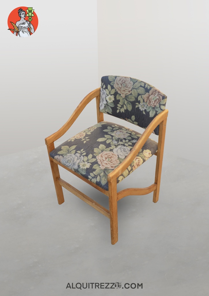 SILLA MADERA TELA FLORES
